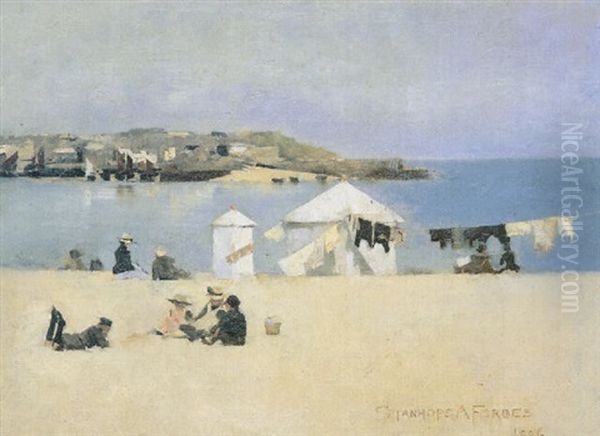 Children On The Beach, St. Ives Oil Painting by Stanhope Forbes