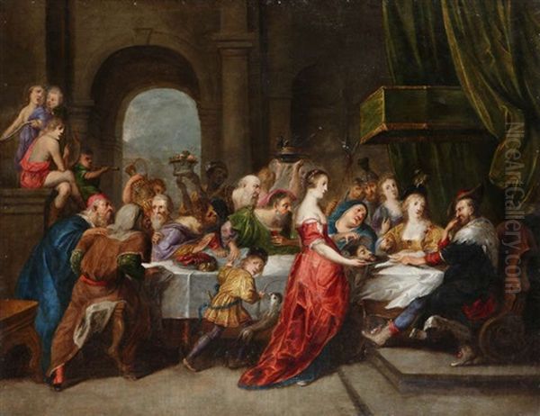 Salome Presentant La Tete De Saint-jean Baptiste Au Roi Herode Oil Painting by Guillaume Forchondt the Elder