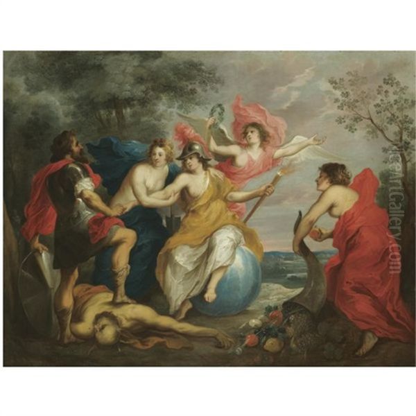 An Allegory Of Good Government - Minerva Protecting Ceres From War Oil Painting by Guillaume Forchondt the Elder