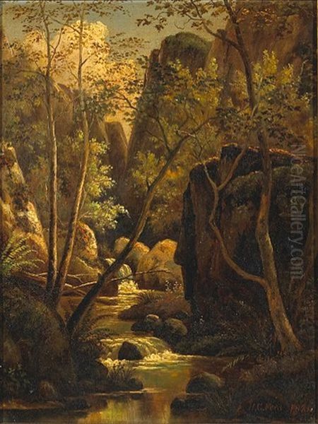 A Wooded Glade With A Brook Running Through Oil Painting by Henry Chapman Ford