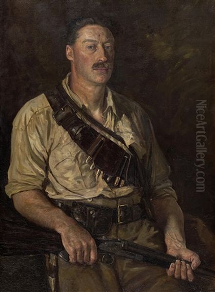 Portrait Of Richard John Cuninghame (1871-1925), Three-quarter Length, Holding A Shotgun Oil Painting by Henry Justice Ford