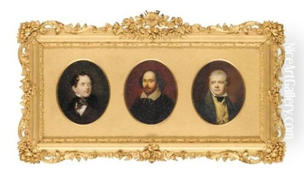 Portraits Of The Great Poets Of Great Britain And Ireland (3 Works In 1 Frame, And Additional Work By William Essex) Oil Painting by William Bishop Ford