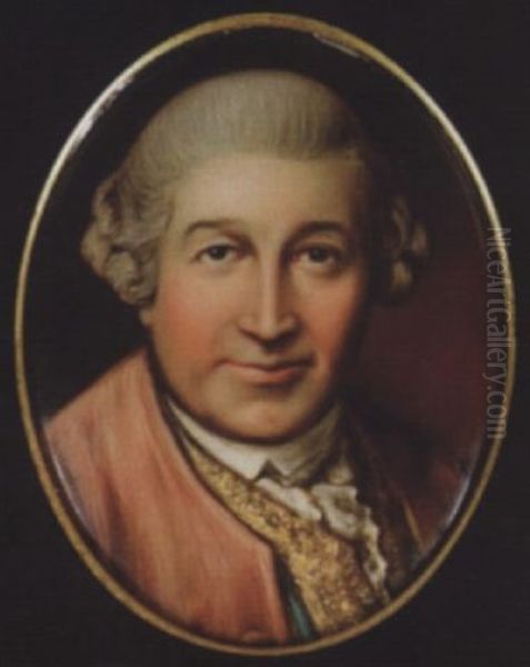 David Garrick Wearing Dusty-pink Coat, Blue Waistcoat With Gold Embroidery And Frilled White Cravat Oil Painting by William Bishop Ford