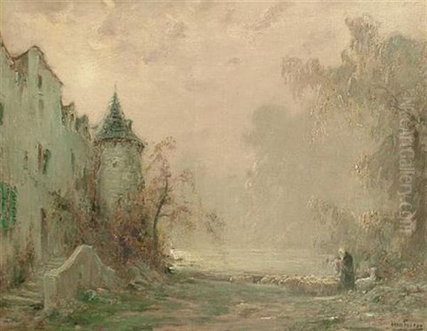 Landscape With Castle And Sheep Oil Painting by Henri-Louis Foreau