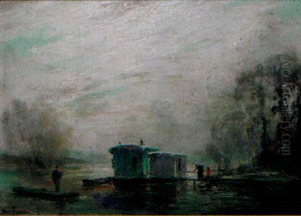 Pecheur En Barque Sur La Riviere Oil Painting by Henri-Louis Foreau