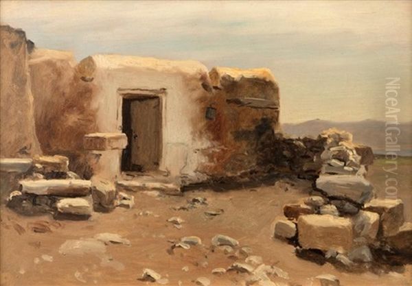 Stone Hut In A Desert Landscape Oil Painting by Lockwood de Forest