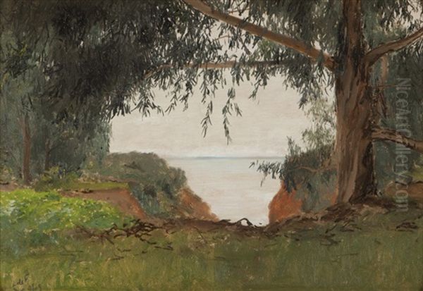 View Of The Ocean Through Coastal Trees Oil Painting by Lockwood de Forest