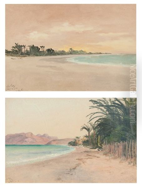 La Paz: Beach Scenes With Palm Trees (2 Works) Oil Painting by Lockwood de Forest