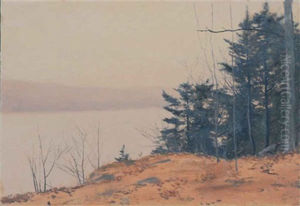 Wooded Landscape By A Lake Oil Painting by Lockwood de Forest