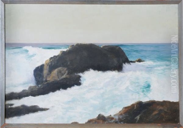 Waves Crashing On The Rocks Oil Painting by Lockwood de Forest