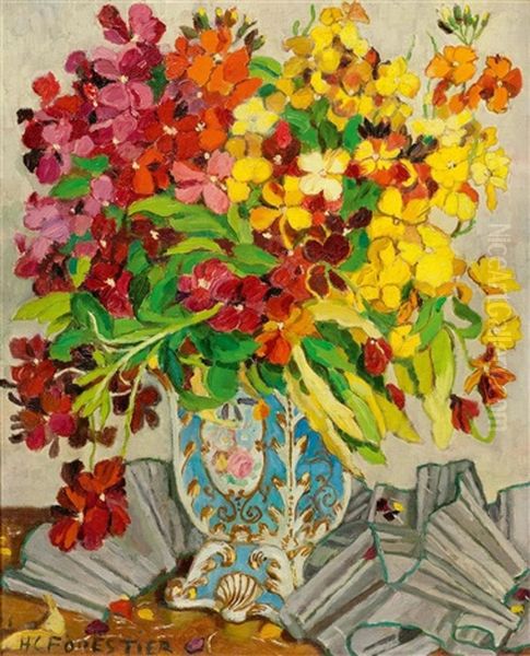 Still Life Of Flowers Oil Painting by Henri Joseph De Forestier