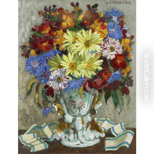 Blumenbouquet In Porzellanvase Oil Painting by Henri Joseph De Forestier