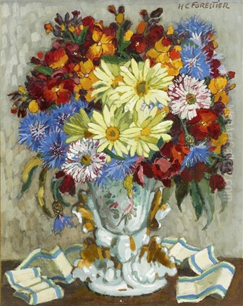 Blumenbouquet In Porzellanvase Oil Painting by Henry-Claudius Forestier