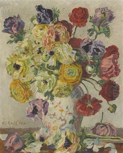 Stillleben Mit Rosen In Porzellanvase Oil Painting by Henry-Claudius Forestier