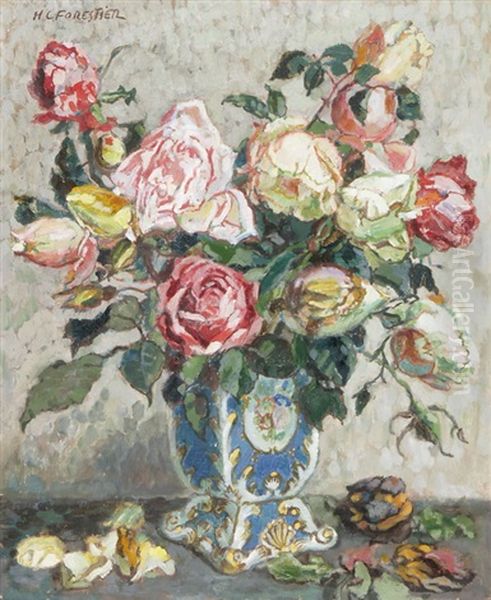 Strauss Rosen In Einer Vase Oil Painting by Henry-Claudius Forestier