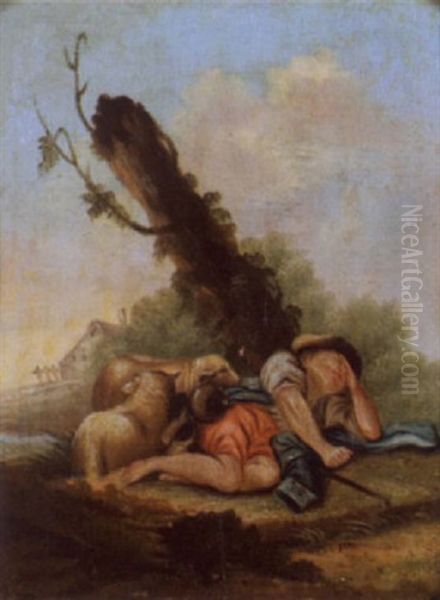 Schlafender Hirte Mit Schafen Oil Painting by Henry-Claudius Forestier