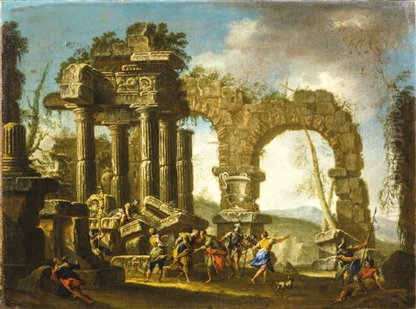 A Pair Of Architectural Capriccios With Figures Oil Painting by Tommaso Formenti