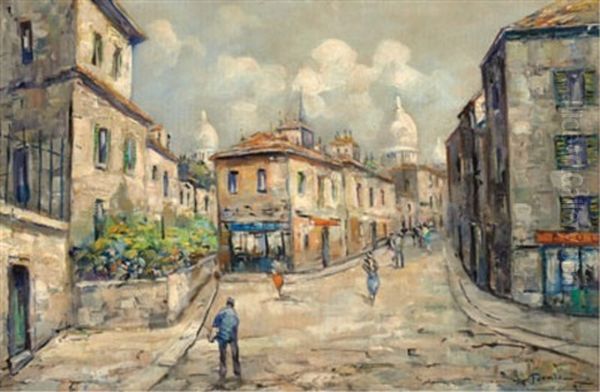 Cobbled Street Scene With Figures Oil Painting by Achille Formis