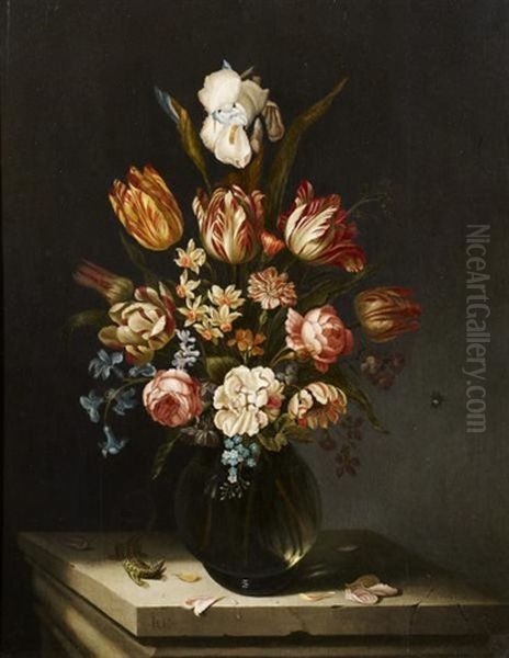 Blumenstillleben Mit Salamander Oil Painting by Jan Baptist Fornenburgh