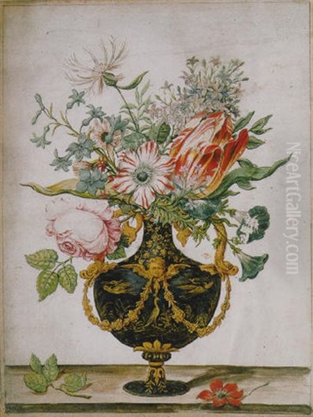 Flowers In A Decorative Urn Oil Painting by Jan Baptist Fornenburgh