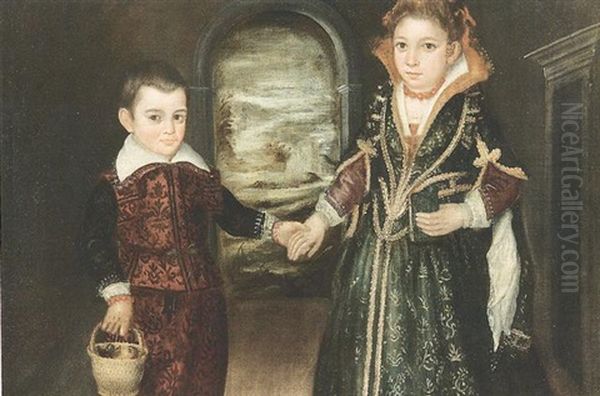 Ritratto Di Due Bimbi Oil Painting by Girolamo Forni