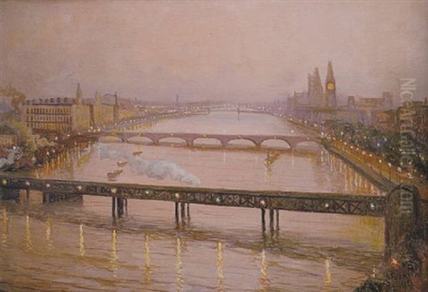 El Tamesis Desde El Puente De Lambeth Oil Painting by Rafael Forns y Romans