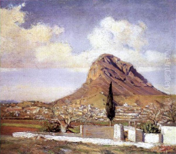 Vista De Javea Con El Montgo Al Fondo Oil Painting by Rafael Forns y Romans