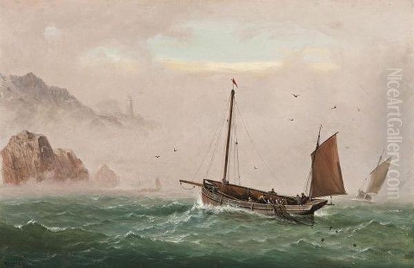 Hauling In Net In Rough Seas Oil Painting by Haughton Forrest