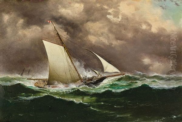 Sailing Boat In Rough Seas Oil Painting by Haughton Forrest