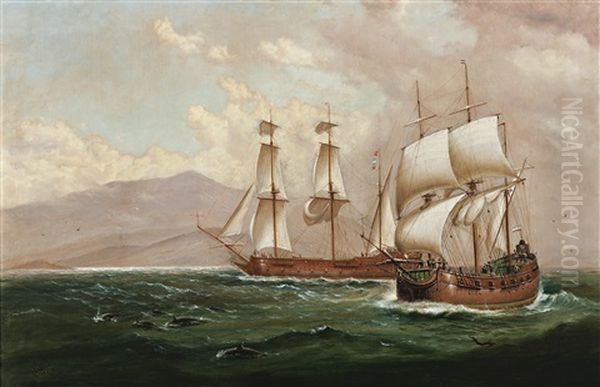 European Warships Off The Coast Oil Painting by Haughton Forrest