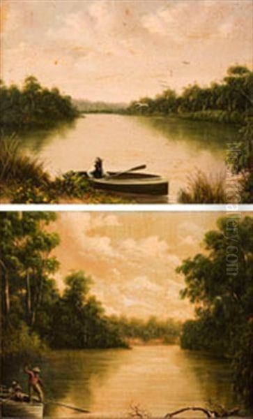 The River And Spearing Fish (2 Works) Oil Painting by Haughton Forrest