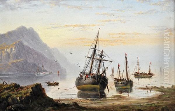 Vessels At Low Tide Oil Painting by Haughton Forrest