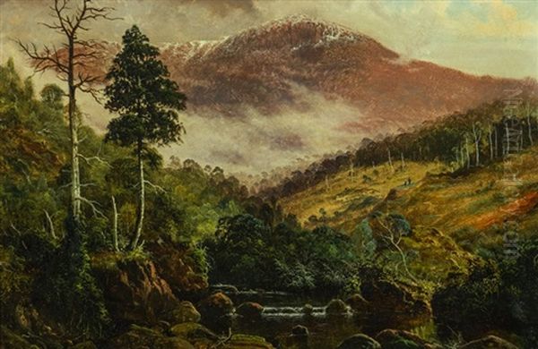 Tasmanian Mountain & River Landscape With Figures Oil Painting by James Haughton Forrest