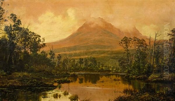 Tasmanian Mountain & River Landscape At Dusk Oil Painting by James Haughton Forrest