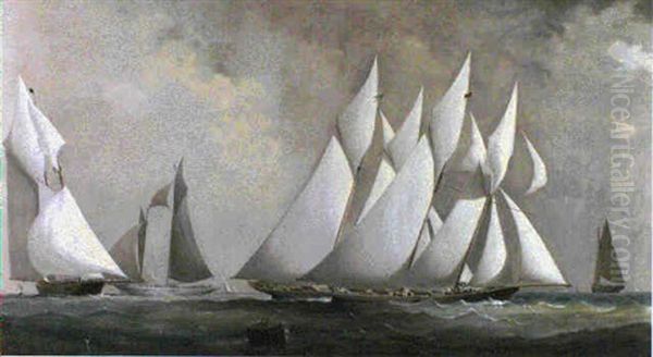 Duel In The Solent: A Racing Schooner, Thought To Be British, Neck And Neck With Challenger Oil Painting by James Haughton Forrest