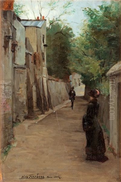 Flanorer, Rue Gabrielle, Montmartre Oil Painting by Nils Forsberg Sr.