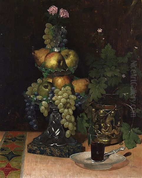 Still-life With Pears And Punch Of Grapes Oil Painting by Juho Forssell