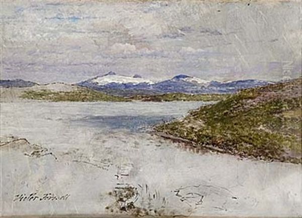 Landskap Med Fjallsjo, Navertinden I Norge Oil Painting by Victor Forssell