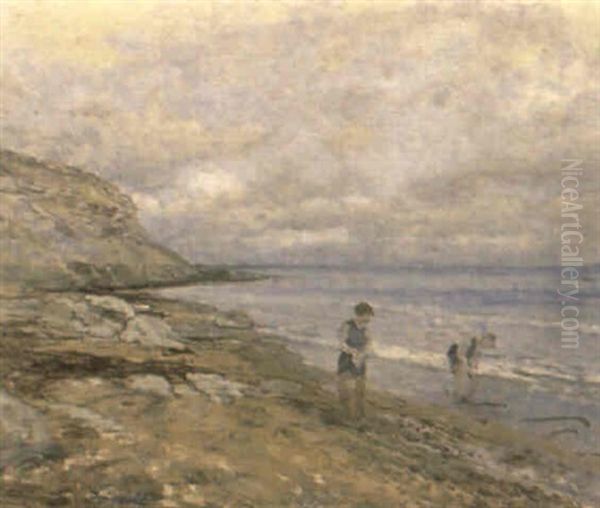 Pojkar Pa Strand Oil Painting by Victor Forssell