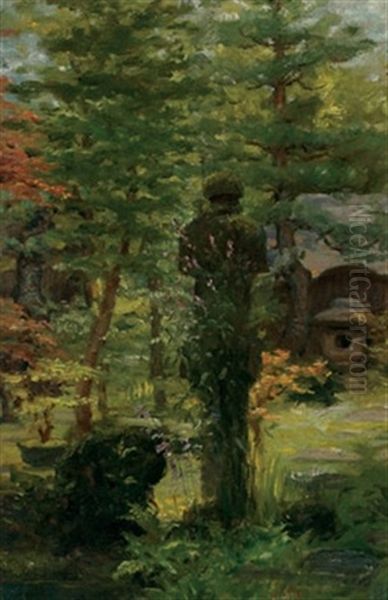 Statue In The Garden Oil Painting by John Wycliffe Lewis Forster