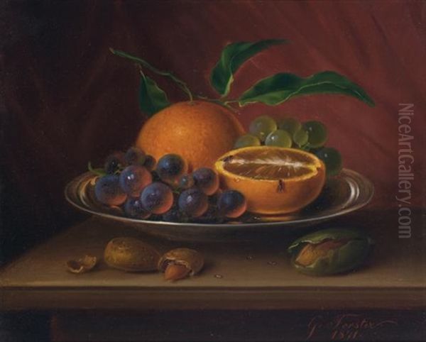 Still Life With Fruit, Nuts And Fruit Flies, 1871 Oil Painting by George Forster