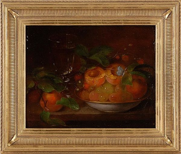 Still Life Of Peaches, Grapes And A Glass Oil Painting by George Forster