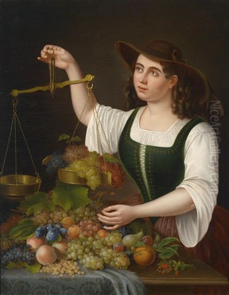 Eine Junge Marktfrau Beim Abwagen Von Fruchten Oil Painting by George Forster