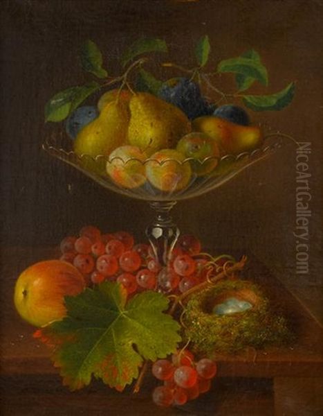 Still Life With Fruit In A Glass Compote With Bird's Nest And Eggs Oil Painting by George Forster