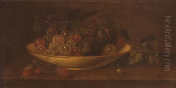 A Still Life With Grapes, Plums, And Strawberries In A Bowl Oil Painting by George Forster