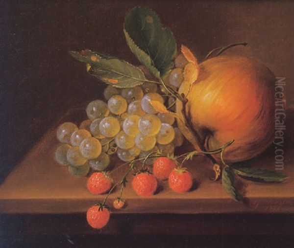 Still Life With Grapes, An Apple And Strawberries Oil Painting by George Forster