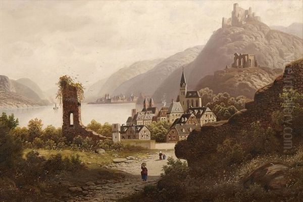 Blick Auf Die Am Rhein Gelegene Stadt Bacherach Und Ihre Fachwerkhauser by Arnold Forstmann