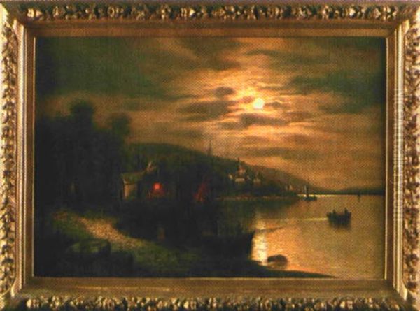 Fischerboote Am Ufer Im Mondlicht Oil Painting by Arnold Forstmann