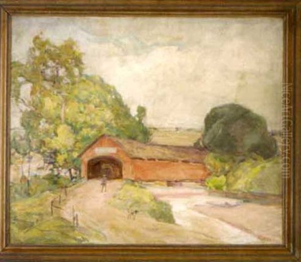 Landscape With Red Covered Bridge Oil Painting by William Forsyth