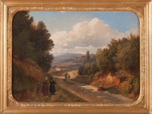 Paysannes Sur Un Chemin Oil Painting by Jean-Antoine-Simeon Fort